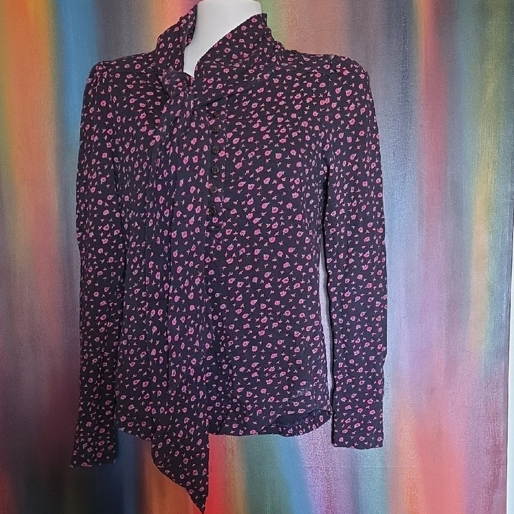 Marc By Marc Jacobs Black Blouse with Pink Pattern